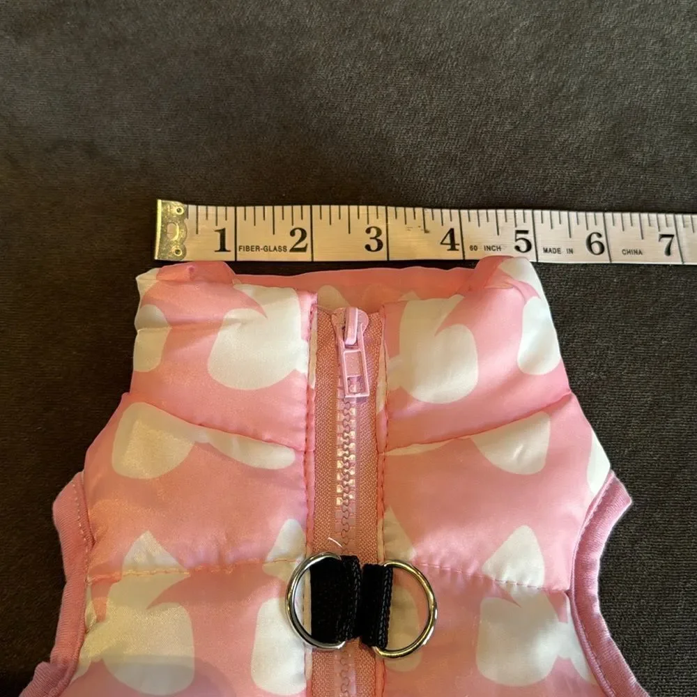 Dog Coat Jacket No-Pull Harness Pink Bow Design Zip Closure D-Rings Size S NWOT